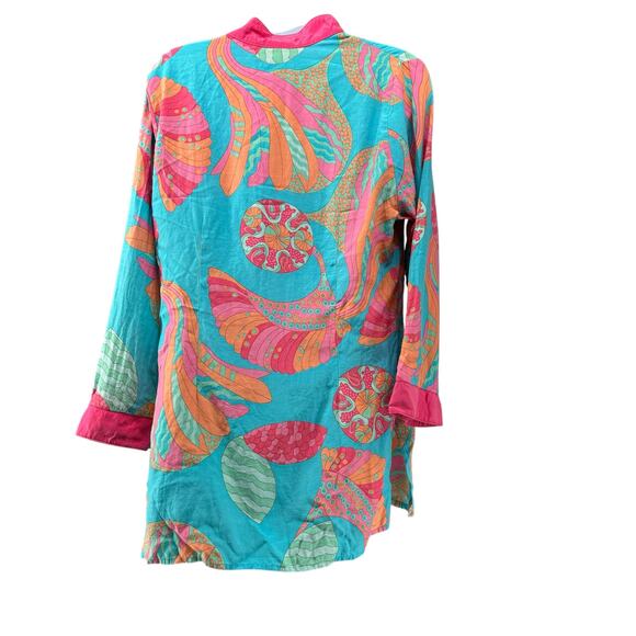 Britt Ryan Mini Dress Silk Blend Bright Pink Blue Tropical V-Neck Beach Medium - Picture 6 of 6